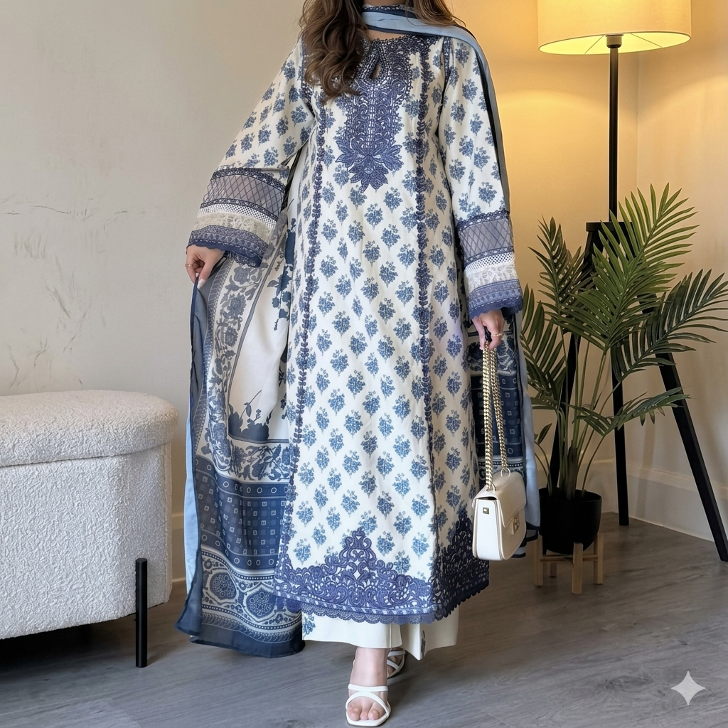 Royal Indigo & Ivory Heavy Embroidered Luxury 3-Piece Suit