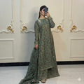 Olive Blossom Embroidered 3-Piece Luxury Sharara Set