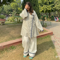 Pastel Ivory Floral Print Angrakha Co-Ord Set – Premium Summer Collection