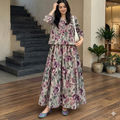 Plum Purple Watercolor Floral Print 2-Piece Co-Ord Maxi Skirt Set