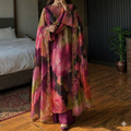 Plum & Magenta Abstract Floral Silk-Organza Anarkali Set with Shimmer Details