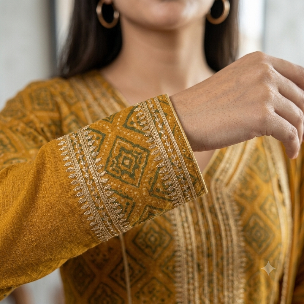Mustard Ochre Tiered Festive Anarkali Suit with Luxury Gota Lace Borders