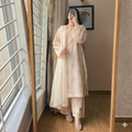 Barely Peach Delicate Lace & Button Detailed Co-Ord Festive Set