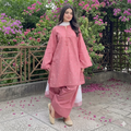 Tea Rose Pink Heart-Printed 3-Piece Suit with Traditional Dhoti Shalwar