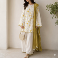 Meadow Yellow Floral Embroidered 3-Piece Summer Co-Ord Set