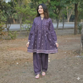 Deep Plum Purple Printed 2-Piece Frock Suit with Matching Trousers