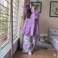 Sweet Lavender Botanical Print Short Frock and Palazzo Summer Lawn Suit