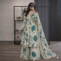 Gulbano Floral Printed Sharara Set with Pearl Lace Border