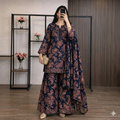Elegant Navy Blue Printed Lawn 3 Piece Suit for Women | Casual & Festive Wear