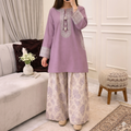Soft Lilac Tasseled Kurti and Printed Palazzo Co-Ord Set