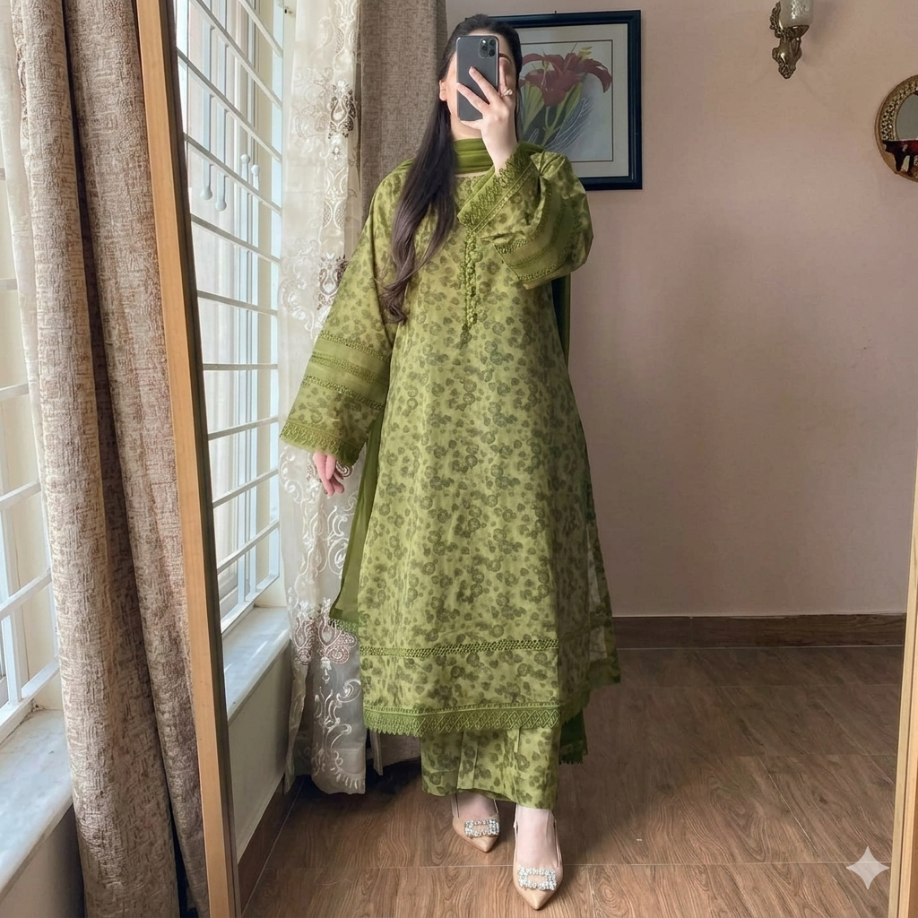 The Olive Green Floral Lace Set