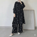 Vintage Black Floral Embroidered Denim Co-Ord Set – Modest Long Tunic & Trousers