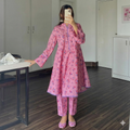 Blush Pink Floral A-Line Peplum Kurti & Trouser Co-Ord Set