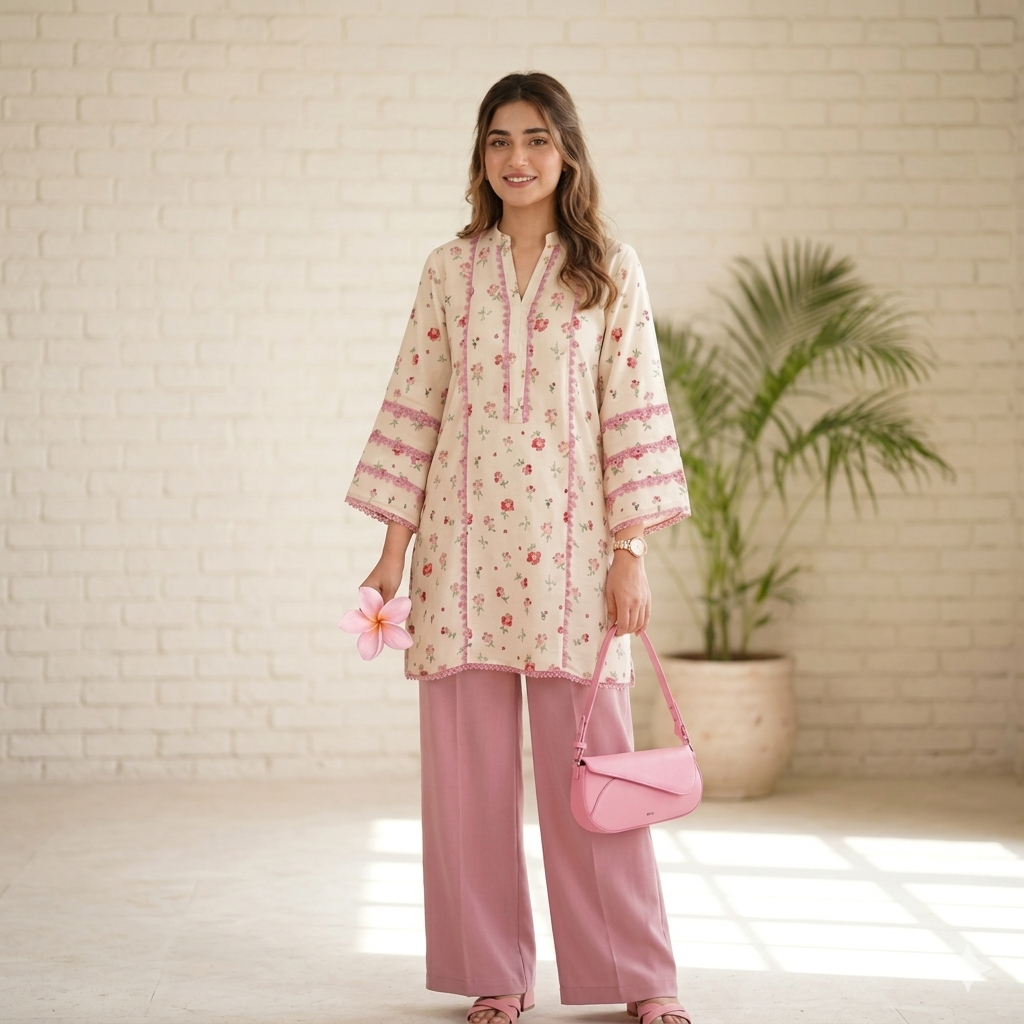 Blossom Ivory & Rose Lace Accent Daily Pret 2-Piece Co-Ord Set