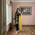 Elegant Black & Yellow Embroidered Organza Lace 3-Piece Lawn Set
