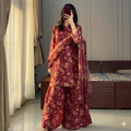 Elegant Maroon Floral Lawn 3 Piece Suit for Women | Casual & Festive Wear